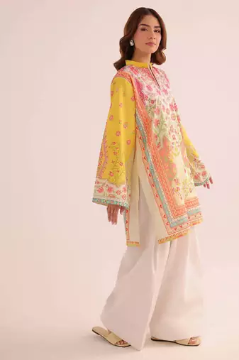 Yellow floral print linen co-ord set for women