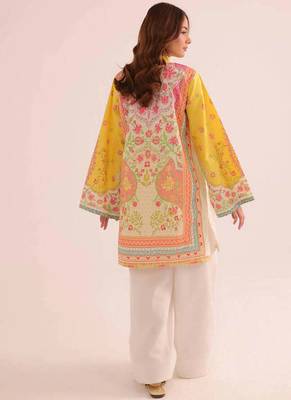 Yellow floral print linen co-ord set for women 4