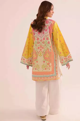 Yellow floral print linen co-ord set for women