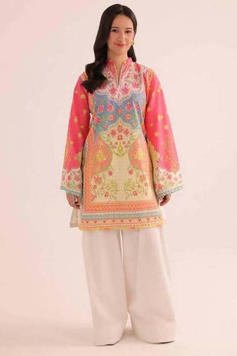 Pink floral print linen co-ord set for women