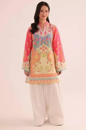 Pink floral print linen co-ord set for women