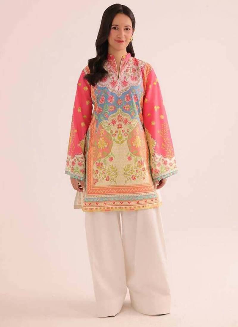 Pink floral print linen co-ord set for women