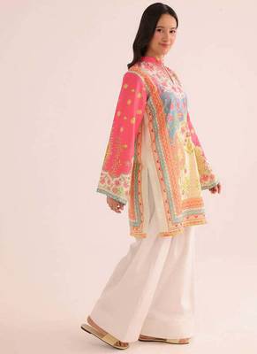 Pink floral print linen co-ord set for women 2