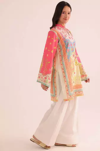 Pink floral print linen co-ord set for women