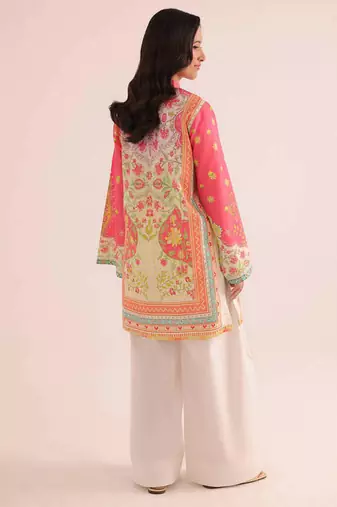 Pink floral print linen co-ord set for women