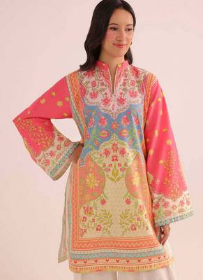 Pink floral print linen co-ord set for women 4