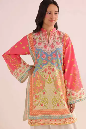 Pink floral print linen co-ord set for women