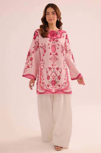 Pink floral print linen co-ord set for women