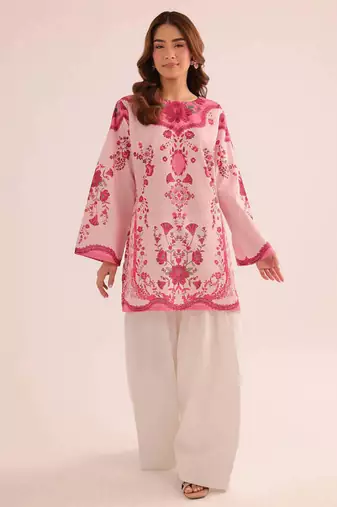 Pink floral print linen co-ord set for women
