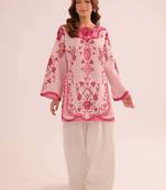 Pink floral print linen co-ord set for women