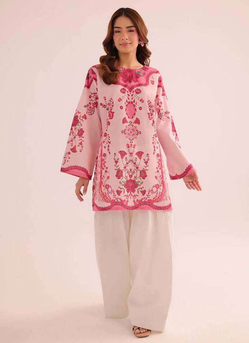 Pink floral print linen co-ord set for women