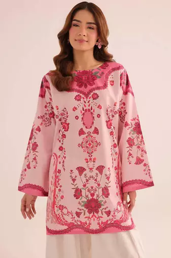Pink floral print linen co-ord set for women