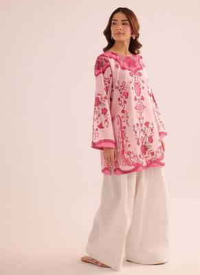 Pink floral print linen co-ord set for women 3