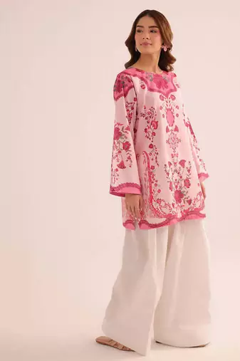 Pink floral print linen co-ord set for women
