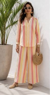 Multicolor stripes print linen co-ord set for women 1
