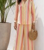 Multicolor stripes print linen co-ord set for women
