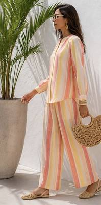 Multicolor stripes print linen co-ord set for women 2