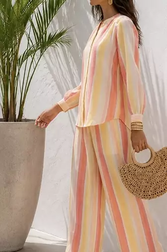 Multicolor stripes print linen co-ord set for women