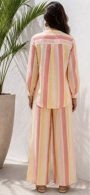 Multicolor stripes print linen co-ord set for women 3