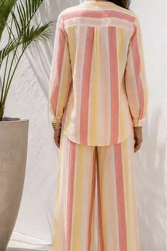 Multicolor stripes print linen co-ord set for women