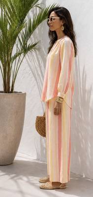 Multicolor stripes print linen co-ord set for women 4