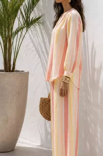 Multicolor stripes print linen co-ord set for women