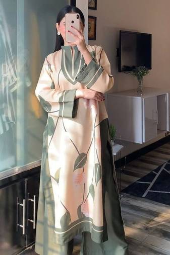 Green floral print crepe co-ord set for women