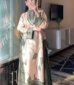 Green floral print crepe co-ord set for women