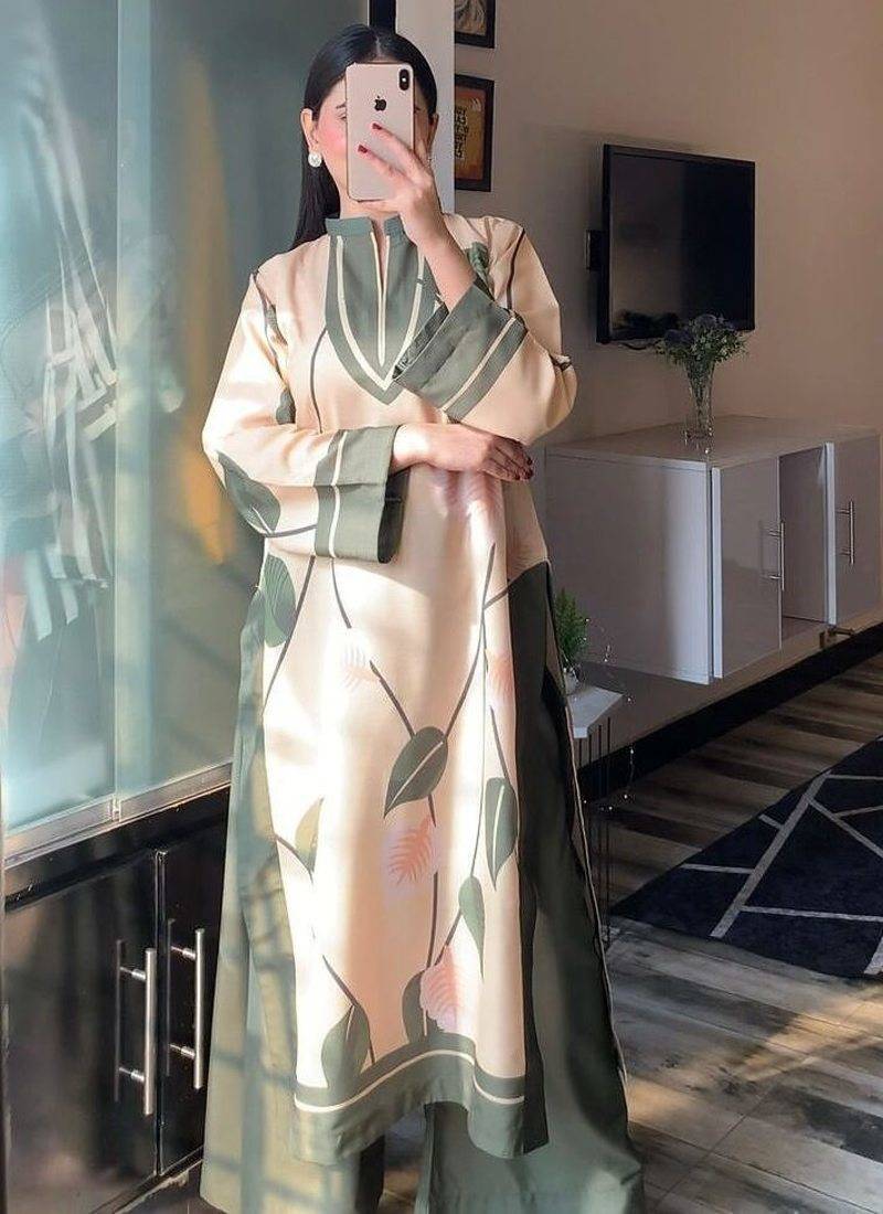Green floral print crepe co-ord set for women