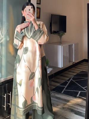 Green floral print crepe co-ord set for women 3