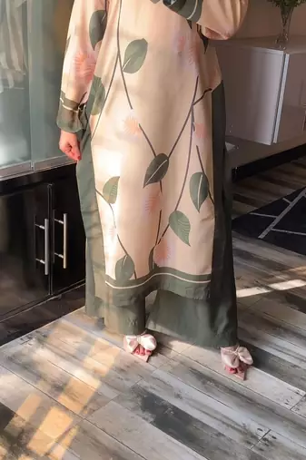 Green floral print crepe co-ord set for women