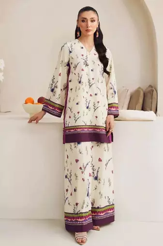 Off white floral print crepe co-ord set for women