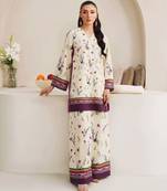 Off white floral print crepe co-ord set for women