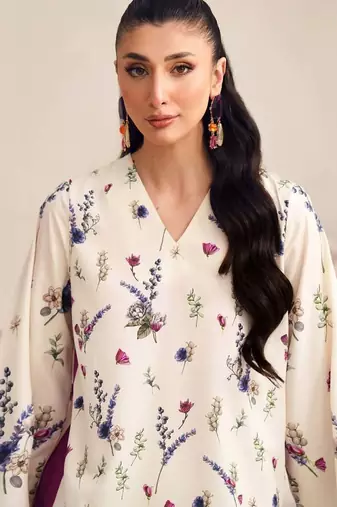 Off white floral print crepe co-ord set for women
