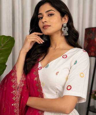 White Embroidery and sequins Aari mirror Roman Silk Blend Lahenga Choli Set 2