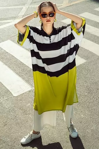 Black stripes print linen co-ord set for women