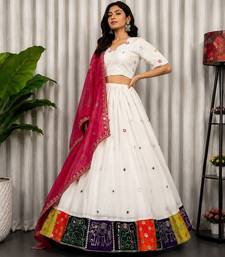 White Embroidery and sequins Aari mirror Roman Silk Blend Lahenga Choli Set