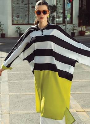 Black stripes print linen co-ord set for women 2