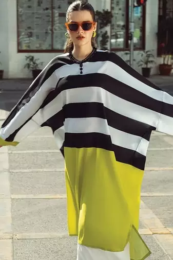 Black stripes print linen co-ord set for women