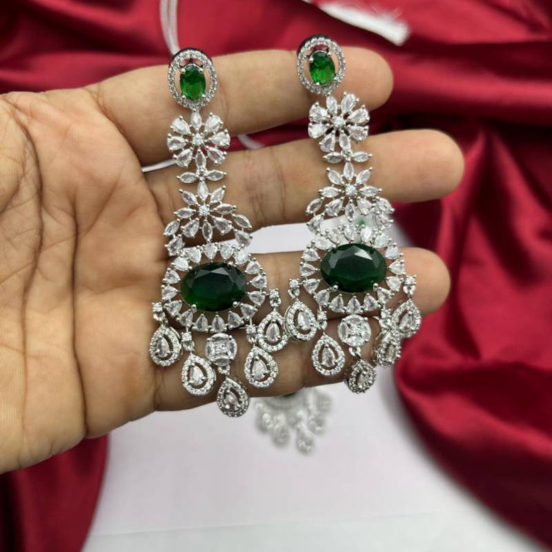 emerald green cz necklace set  silver tone indian bridal jewellery