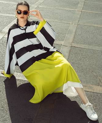 Black stripes print linen co-ord set for women 3