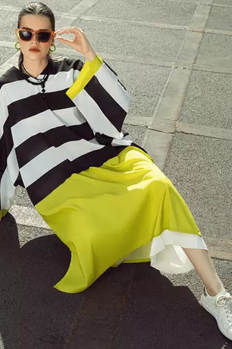 Black stripes print linen co-ord set for women