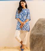 Blue floral print crepe co-ord set for women