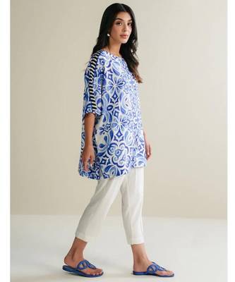 Blue floral print crepe co-ord set for women 2