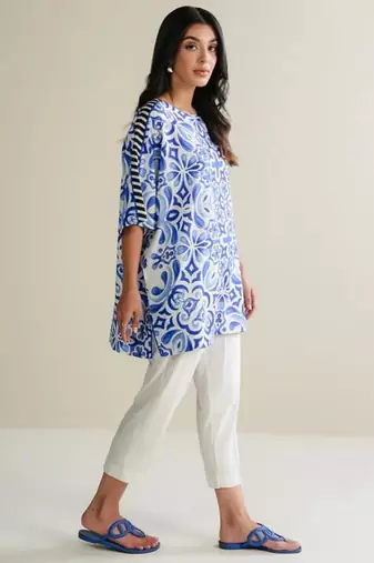 Blue floral print crepe co-ord set for women