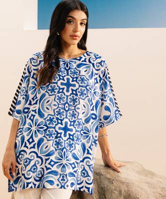 Blue floral print crepe co-ord set for women 3
