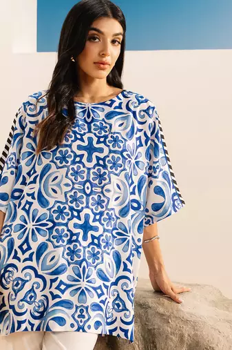 Blue floral print crepe co-ord set for women