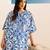 Blue floral print crepe co-ord set for women