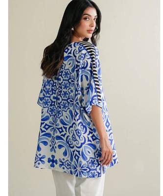 Blue floral print crepe co-ord set for women 4