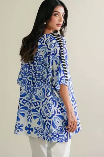 Blue floral print crepe co-ord set for women